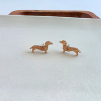 Dainty Dachshund Studs - Brown Glitter