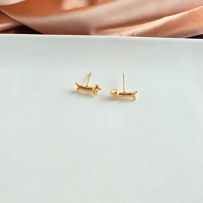 Luxe Dainty Dachshund Studs - Gold