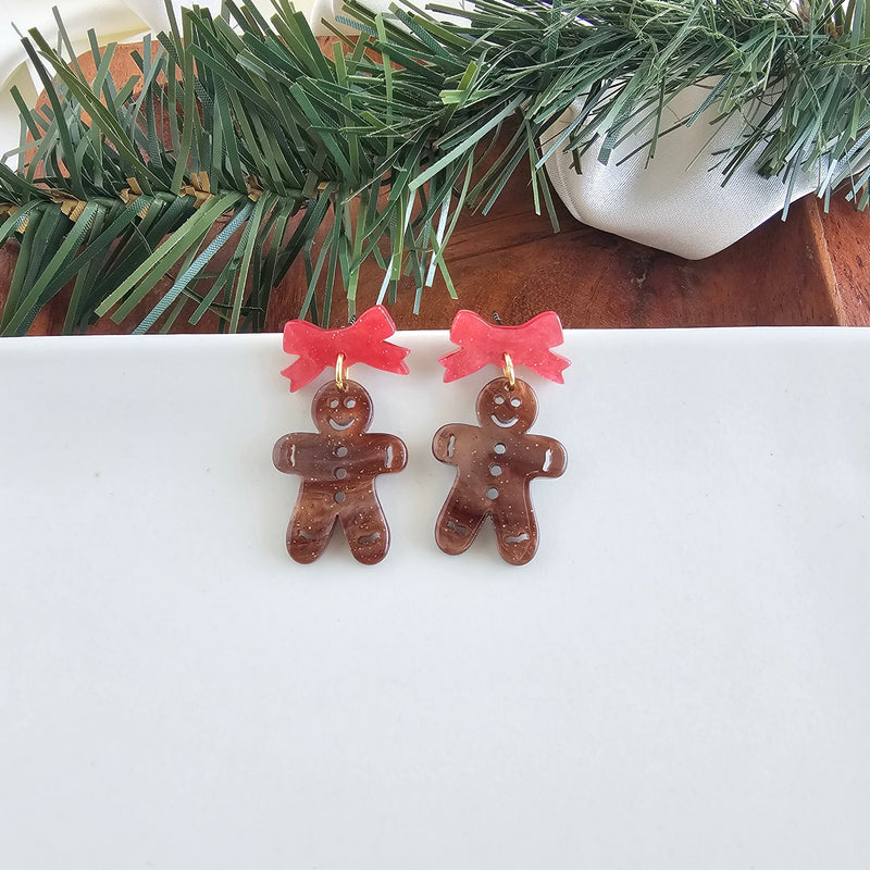 Bow Gingerbread Earrings - Red Shimmer