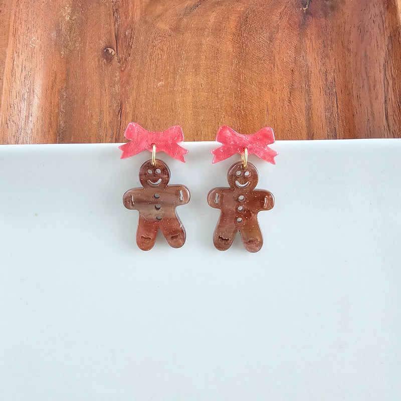 Bow Gingerbread Earrings - Red Shimmer