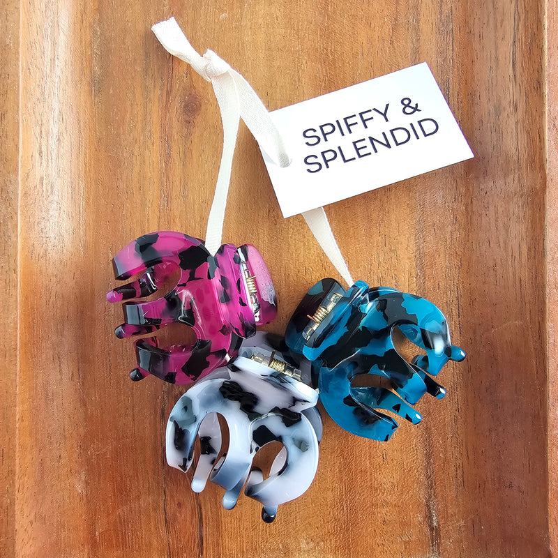 Claire Hair Claw Trio - Blue Tortoise, Snow Tortoise, and Fuchsia Tortoise