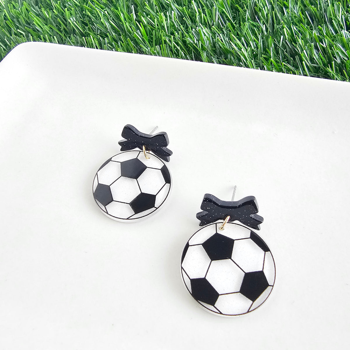 Bow Soccer Ball Earrings
