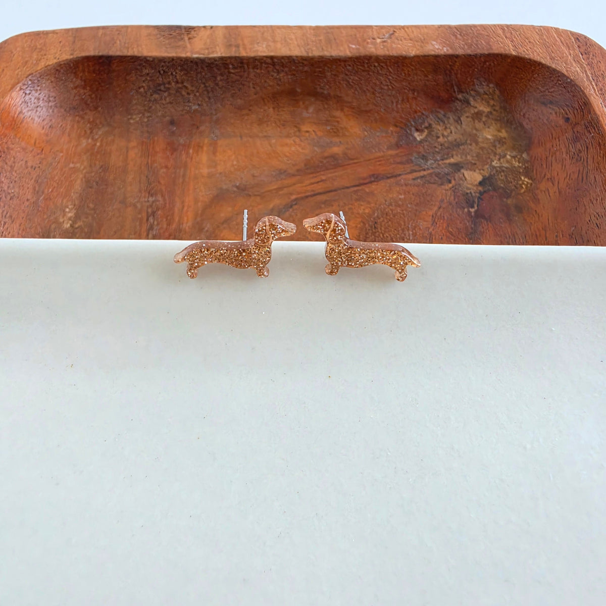 Dainty Dachshund Studs - Brown Glitter