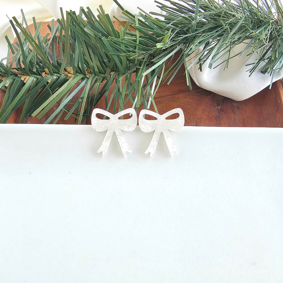 Bow Studs - White Shimmer