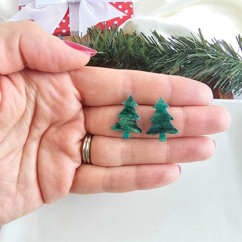 Christmas Tree Studs - Green Shimmer