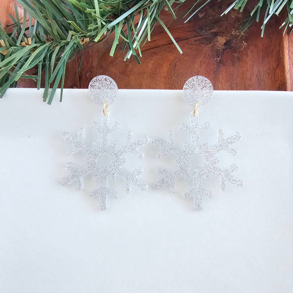 Snowflake Earrings - Silver Glitter