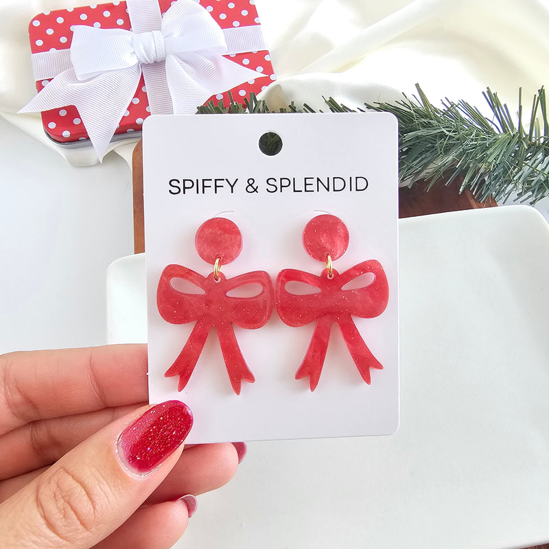 Bow Earrings - Red Shimmer