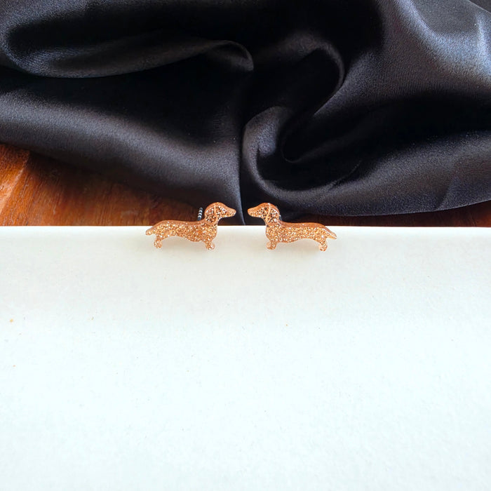 Dainty Dachshund Studs - Brown Glitter