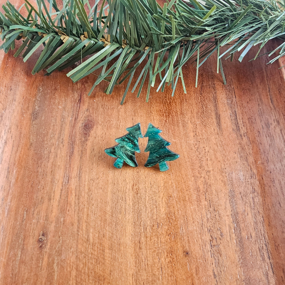 Christmas Tree Studs - Green Shimmer