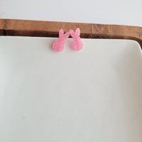 Glitter Bunny Studs - Pink