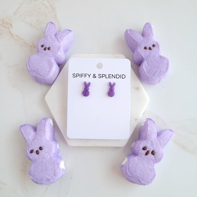 Glitter Bunny Studs - Purple