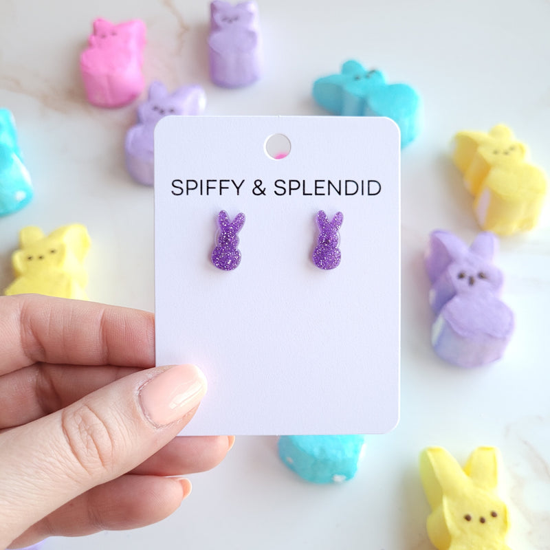 Glitter Bunny Studs - Purple