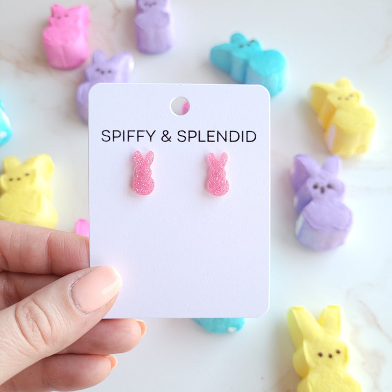 Glitter Bunny Studs - Pink