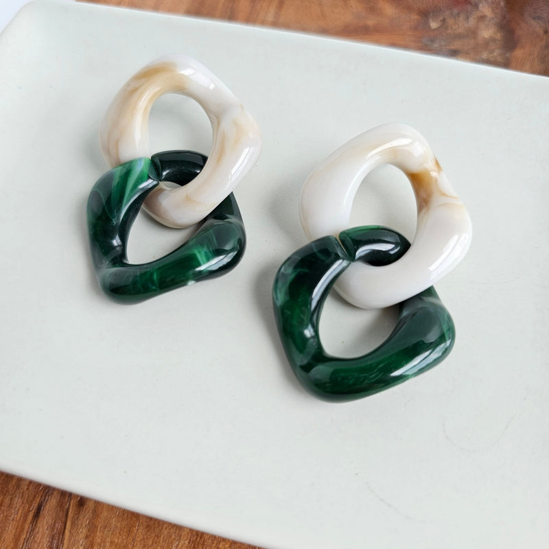 Betsy Earrings - Neutral & Forest Green