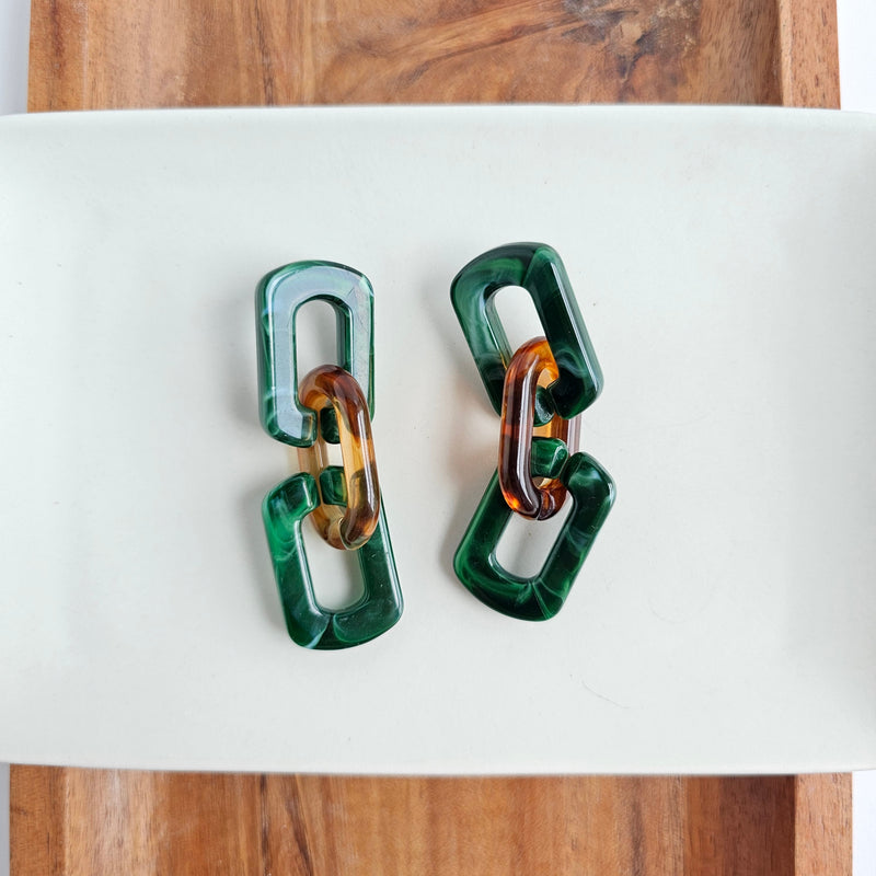 Tabitha Earrings - Forest Green & Amber