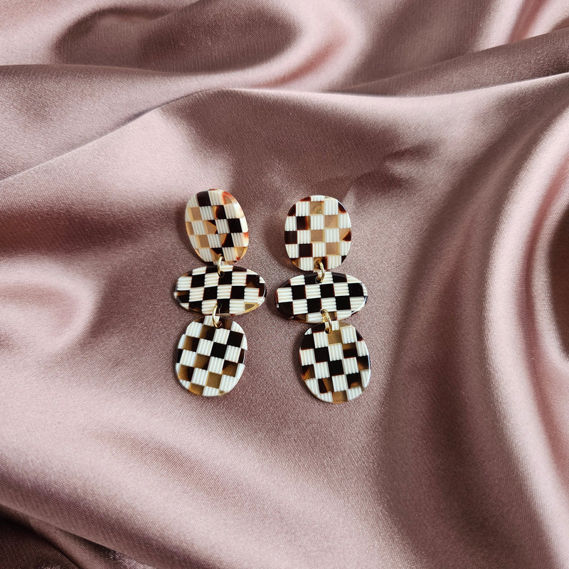 Florence Earrings - Brown Checker