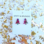 Christmas Tree Studs - Pink Sparkle