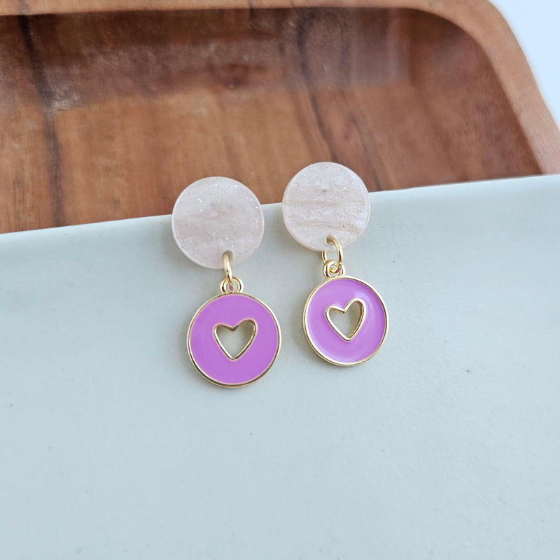 Amora Heart Earrings - Purple