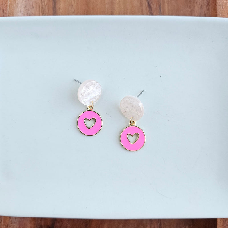 Amora Heart Earrings - Pink