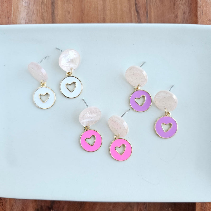Amora Heart Earrings - Pink