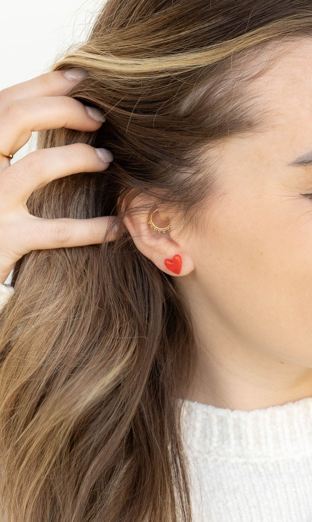 Hand Drawn Heart Studs- Red